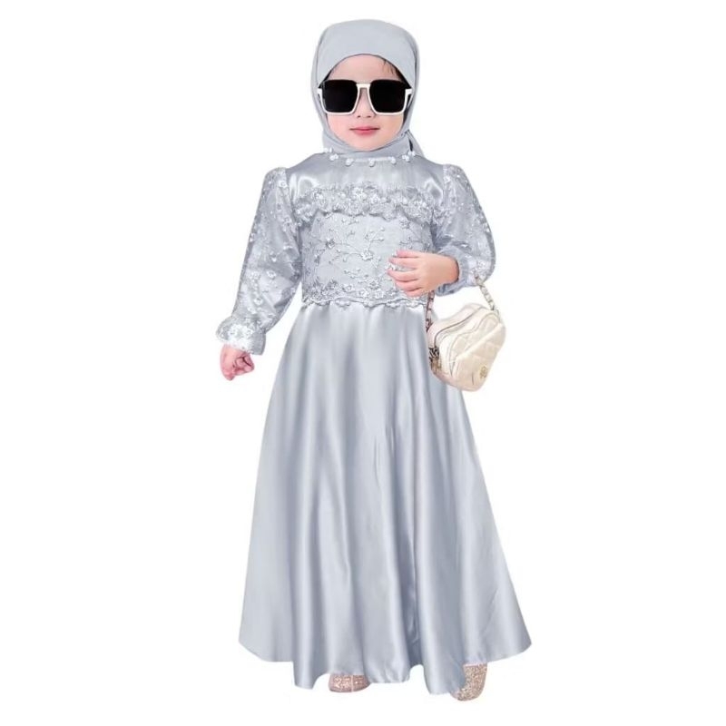 INTAN - Gamis baju dress brukat anak perempuan  2 3 4 5 6 7 8 9 10 11 tahun/baju pesta anak cewe bru