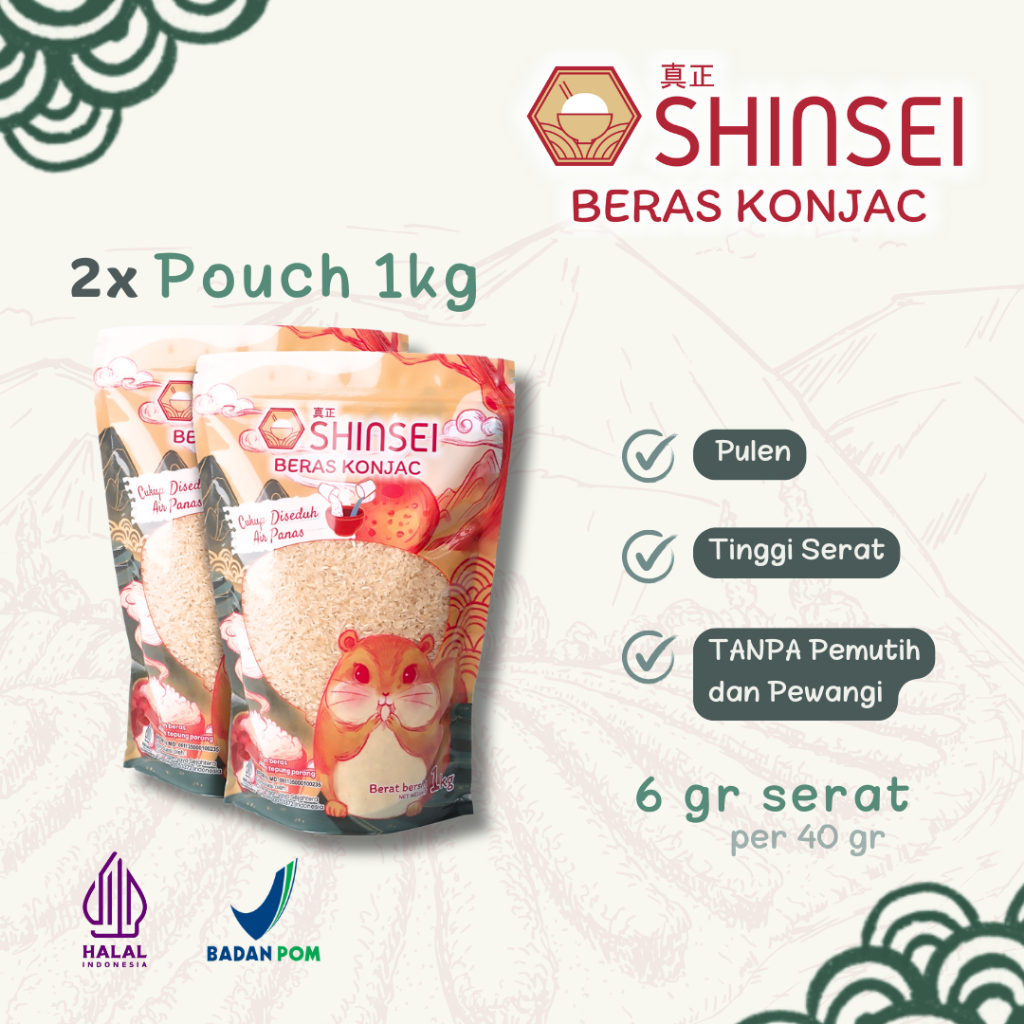 

Bundling Hemat 2x Shinsei Konjac Rice 1kg - Beras Porang Rendah Kalori & Praktis untuk Diet