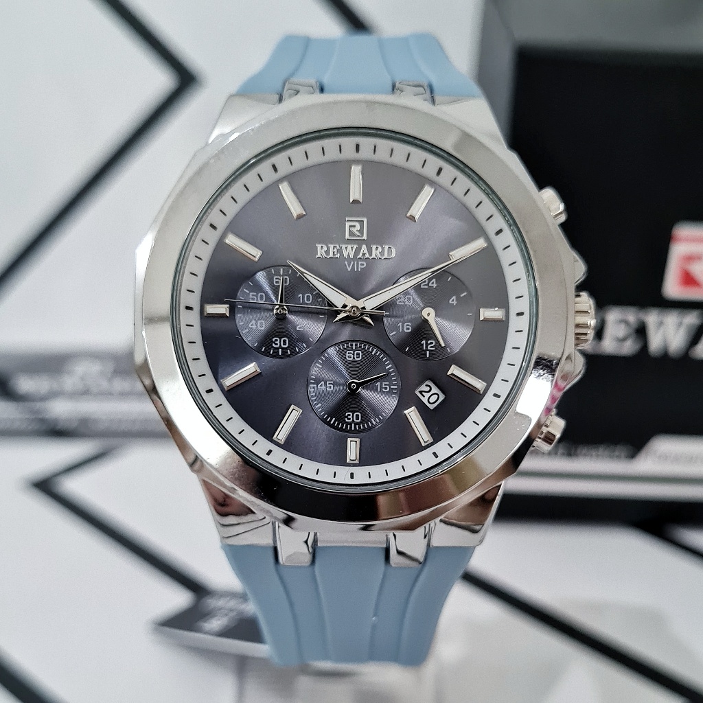 REWARD Syndicate Jam Tangan Pria Original Chronograph Chrono Aktif Analog Baterai Rubber Biru