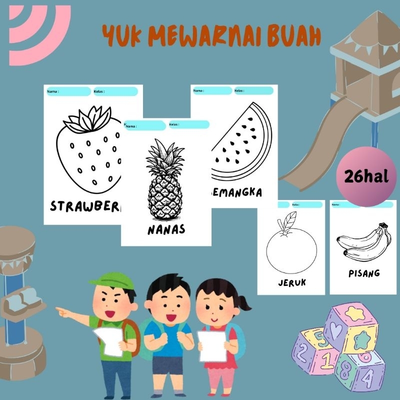 Worksheet anak / Workshet Anak Paud Playgroup/ Lembar Kerja Belajar Mewarnai Usia Anak 2 3 4 5 Tahun