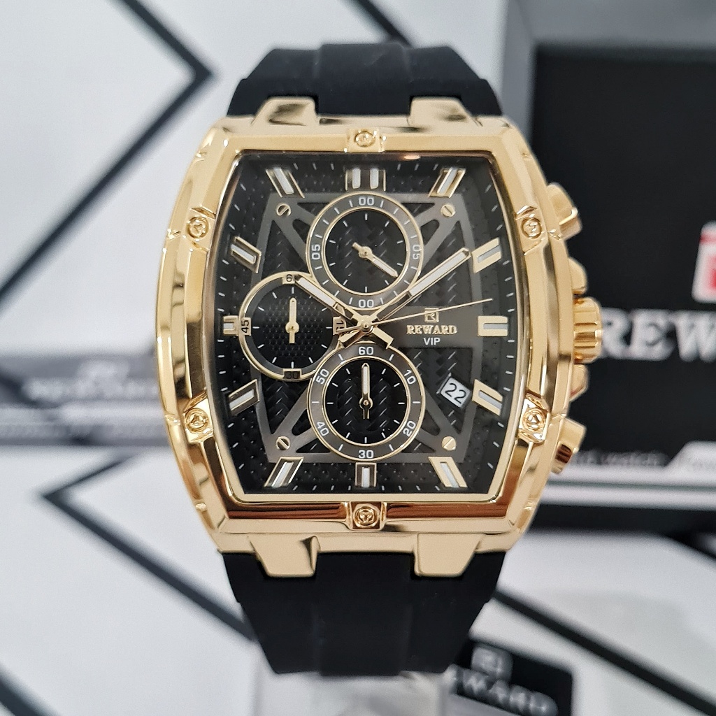 REWARD Xtreme Jam Tangan Pria Original Chronograph Aktif Analog Quartz Baterai Gold Rubber