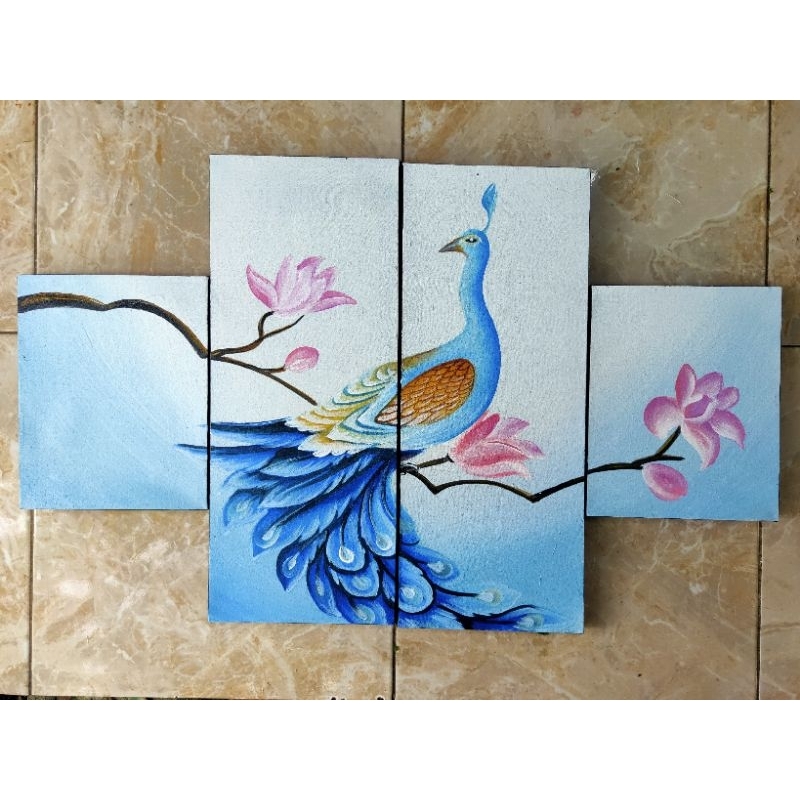 lukisan merak biru minimalis