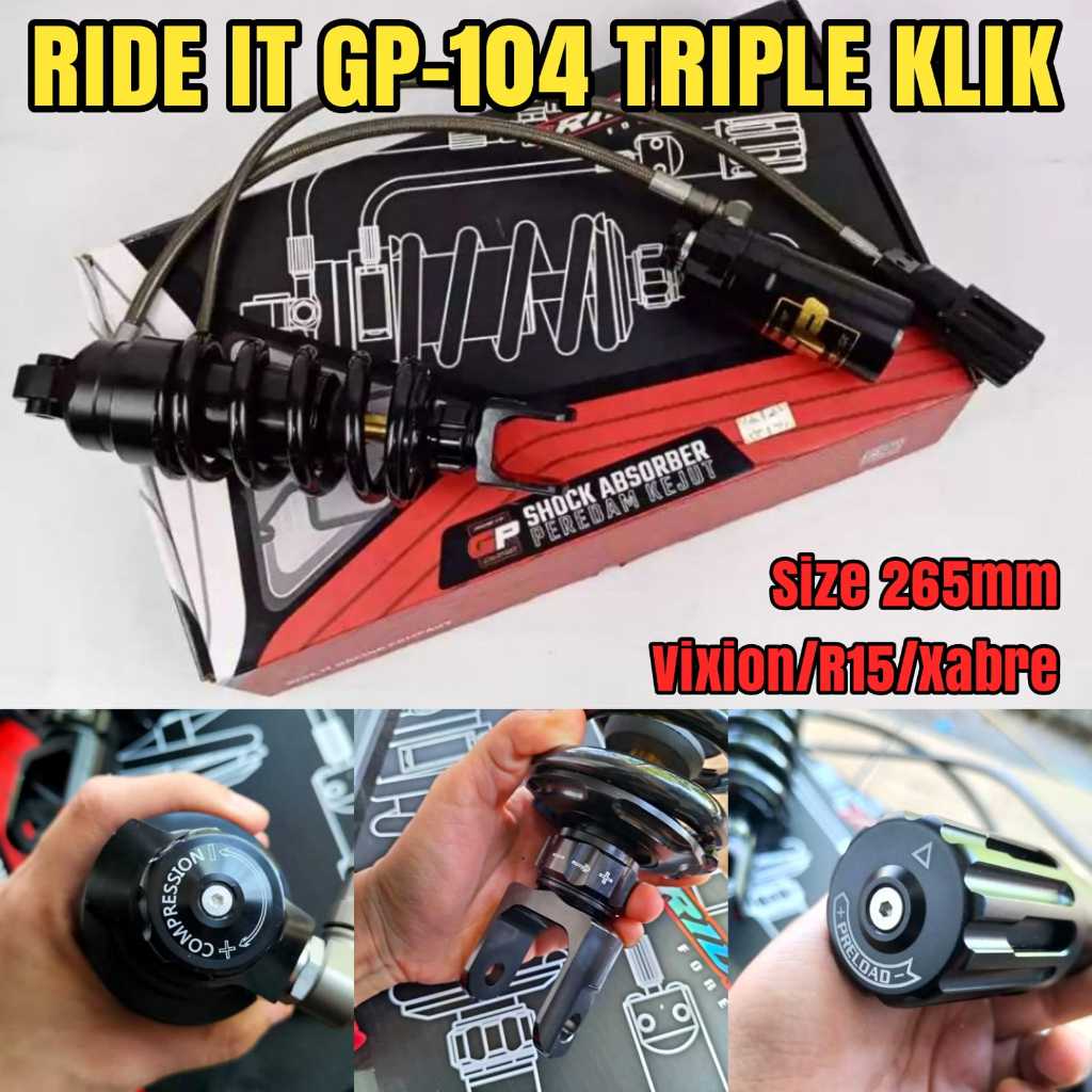 RIDE IT Monoshock Vixion Tabung Pisah GP 104 Triple Klik Flexible Shock Belakang Vixion New Old NVL 