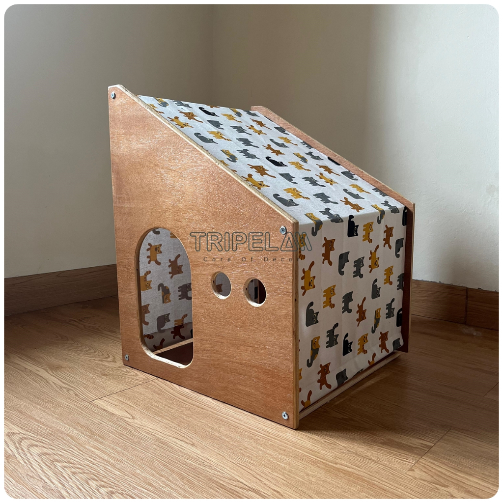 rumah kucing , kandang kucing kayu lucu , catcondo , rumah kucing kayu ,cat home, pet house tripela