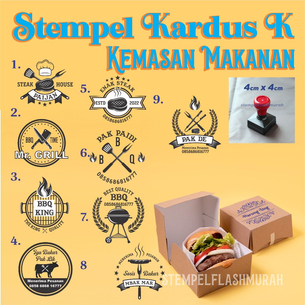 

stempel kardus kemasan K makanan kertas food packing paper bowl cup jajanan roti bakery branding flash stempelflashmurah murah tinta otomatis
