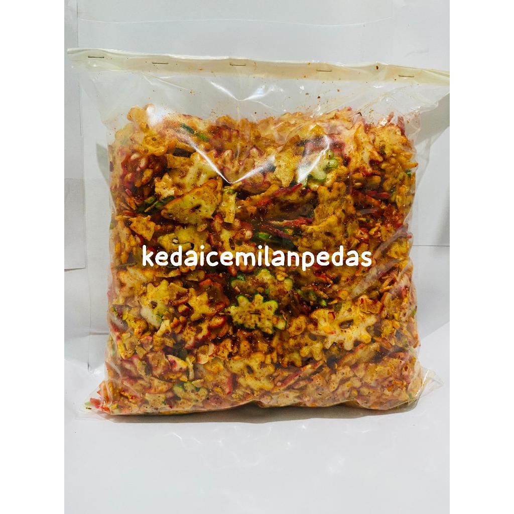 

seblak kering kerupuk bintang ready varian rasa pedas daun jeruk/original daun jeruk kemasan 1kg 500gr 250gr 100gr