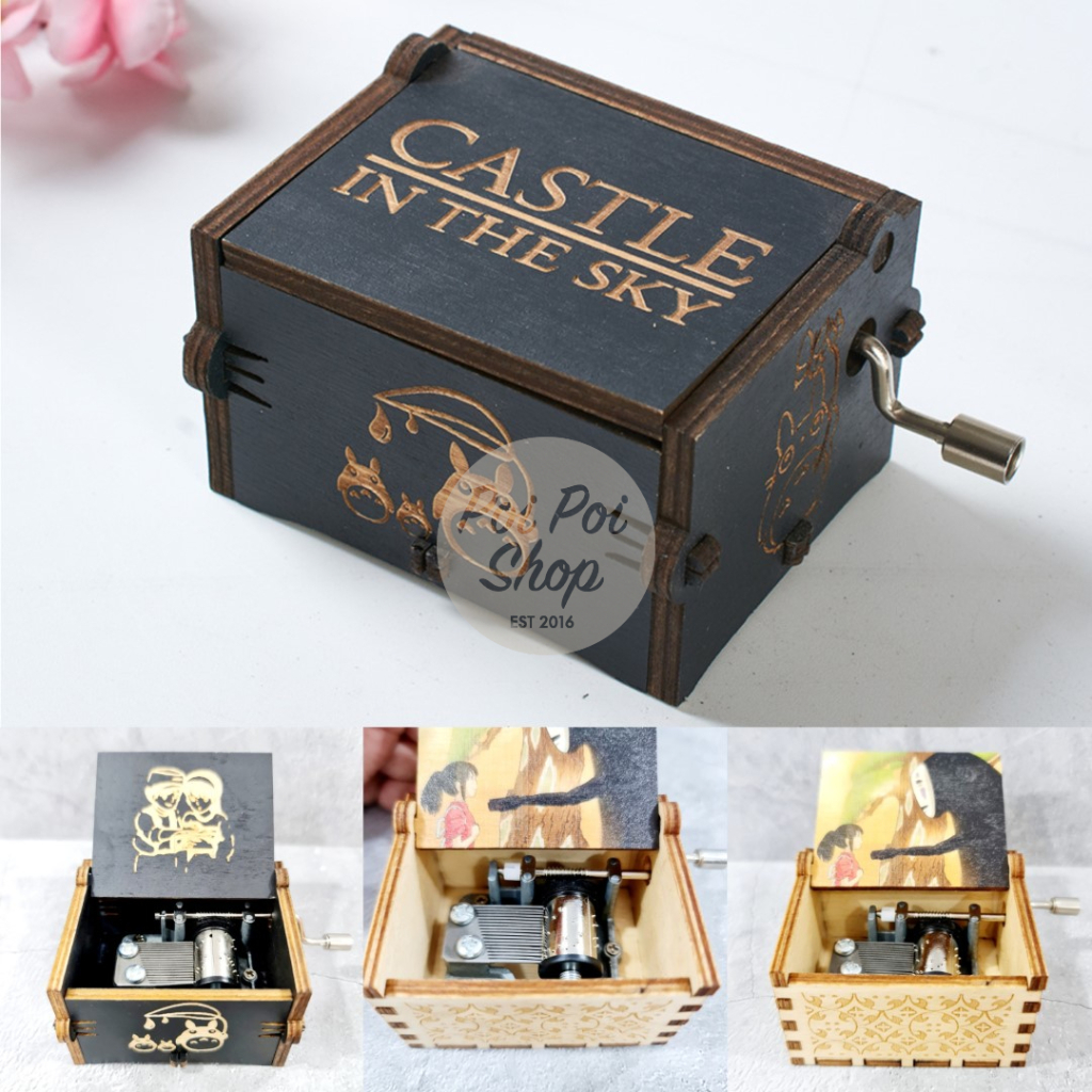 Promo Kotak Musik Putar Kayu Ghibli Castle In The Sky Totoro Music Box Handcrank Kayu Polos Hadiah