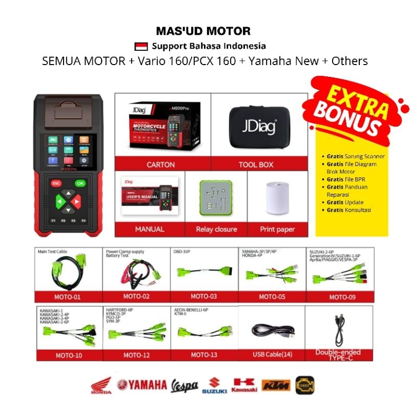 SCANNER MOTOR JDIAG M200 PRO BISA REMAP. SUDAH UPDATE VERSI TERBARU. V25.19. BISA K1A