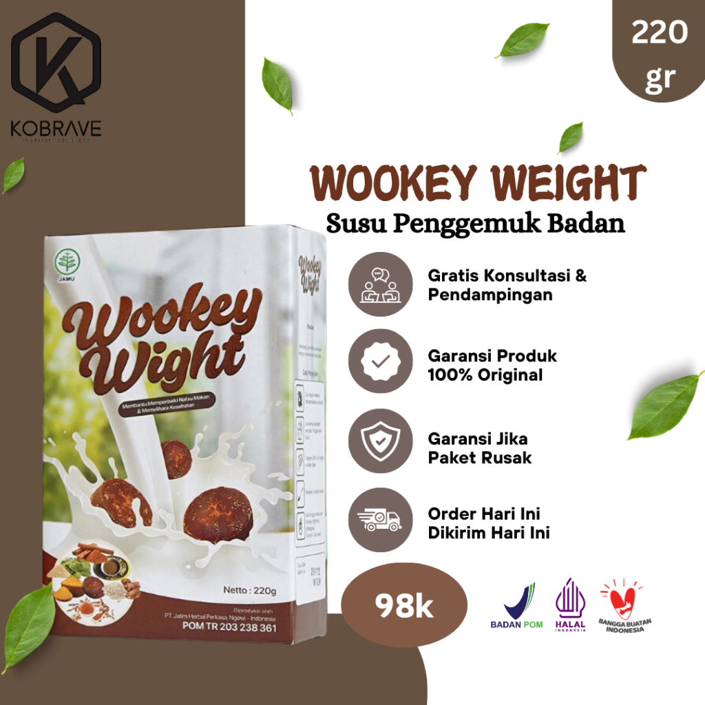 

Wookey Weight (1BOX) Susu Penambah Berat Badan Dan tingkatkan Nafsu Makan 220gr Jamu