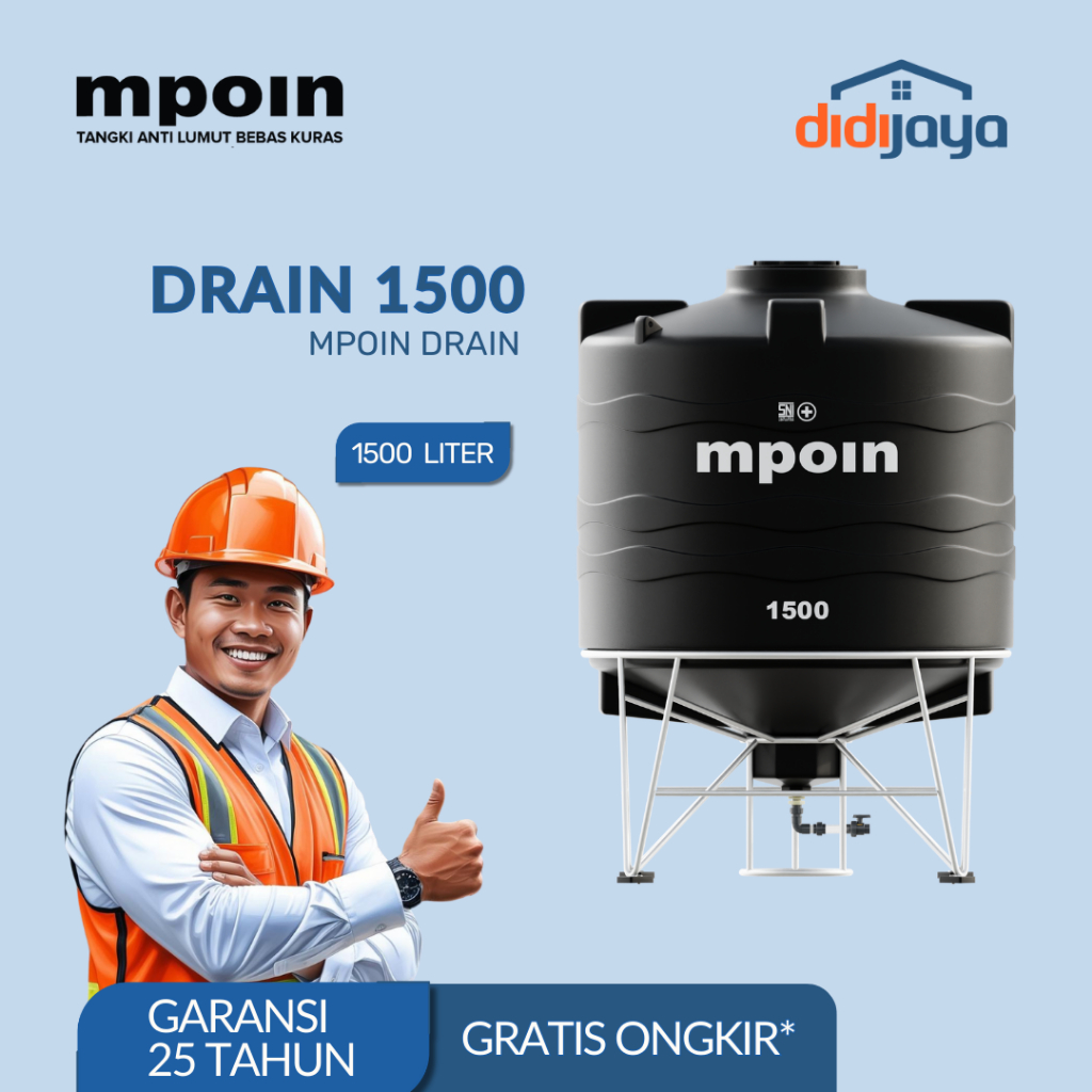 Toren Tandon Air MPOIN Drain 1500 Anti Bakteri | Tandon Air Anti Lumut | Garansi 25 Tahun