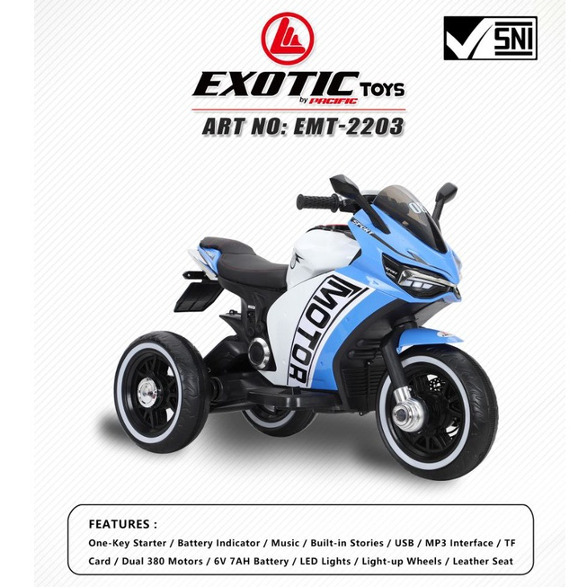 RECHARGEABLE MOTORCYCLE EMT-2203 (3 RODA) EXOTIC 6V/7AH Baterry