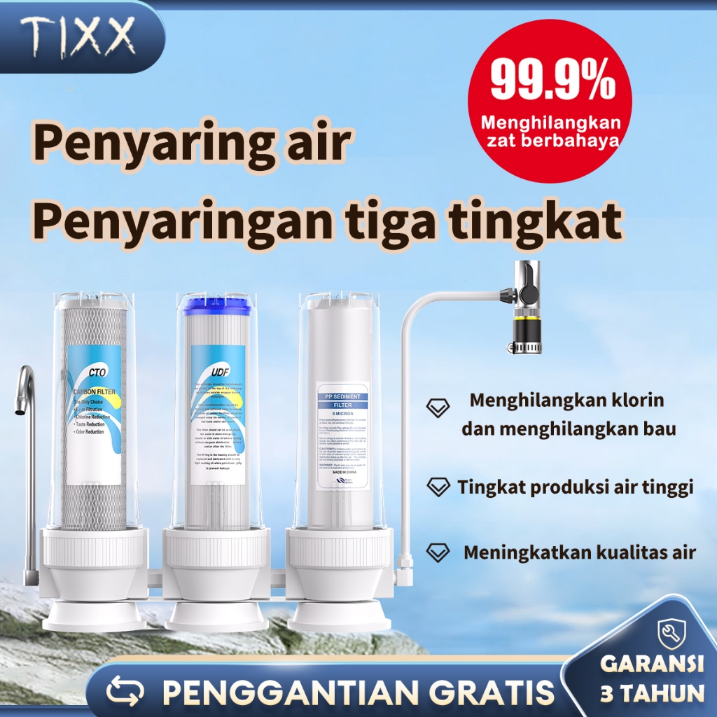 Penyaring air Filter air Rumah Tangga Penjernih Air Tiga Tingkat Dapat Diminum Langsung Visualisasi