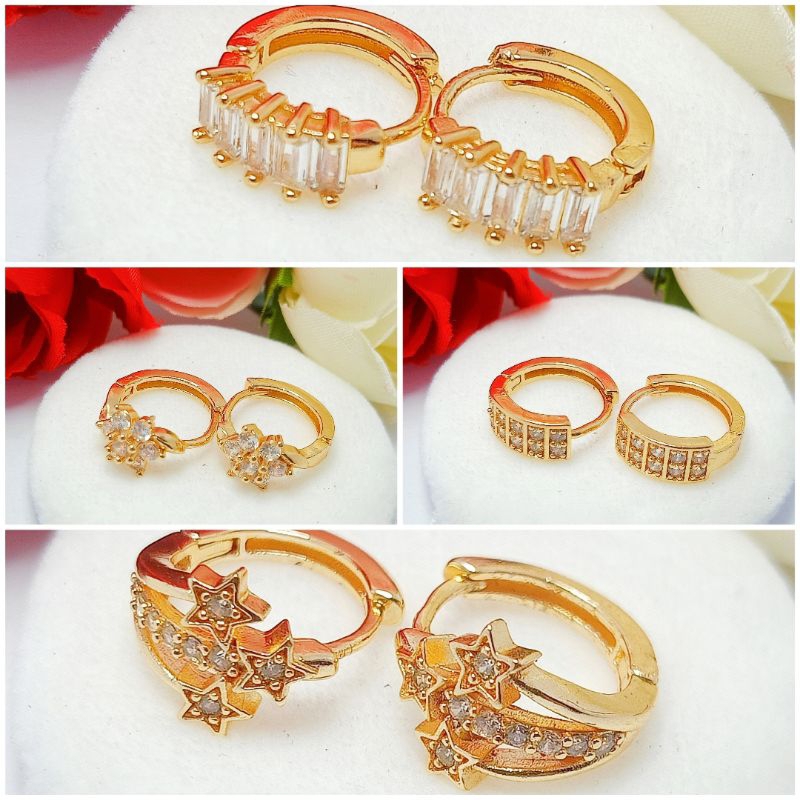 Anting titanium lapis emas/anting aksesoris/anting fashion wanita