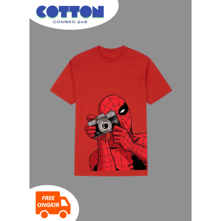 SPIDERMAN KAOS MERAH CABE REGULER LENGAN PENDEK PRIA WANITA UNISEX S M L XL COMBED 24S