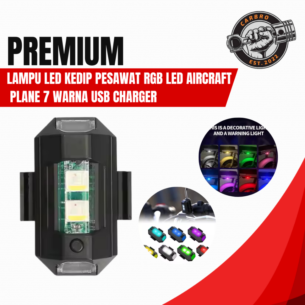 Lampu Pesawat LED RGB Portable Bisa Kedip Kedip Bisa Charger USB Motor mobil sepeda drone Universal