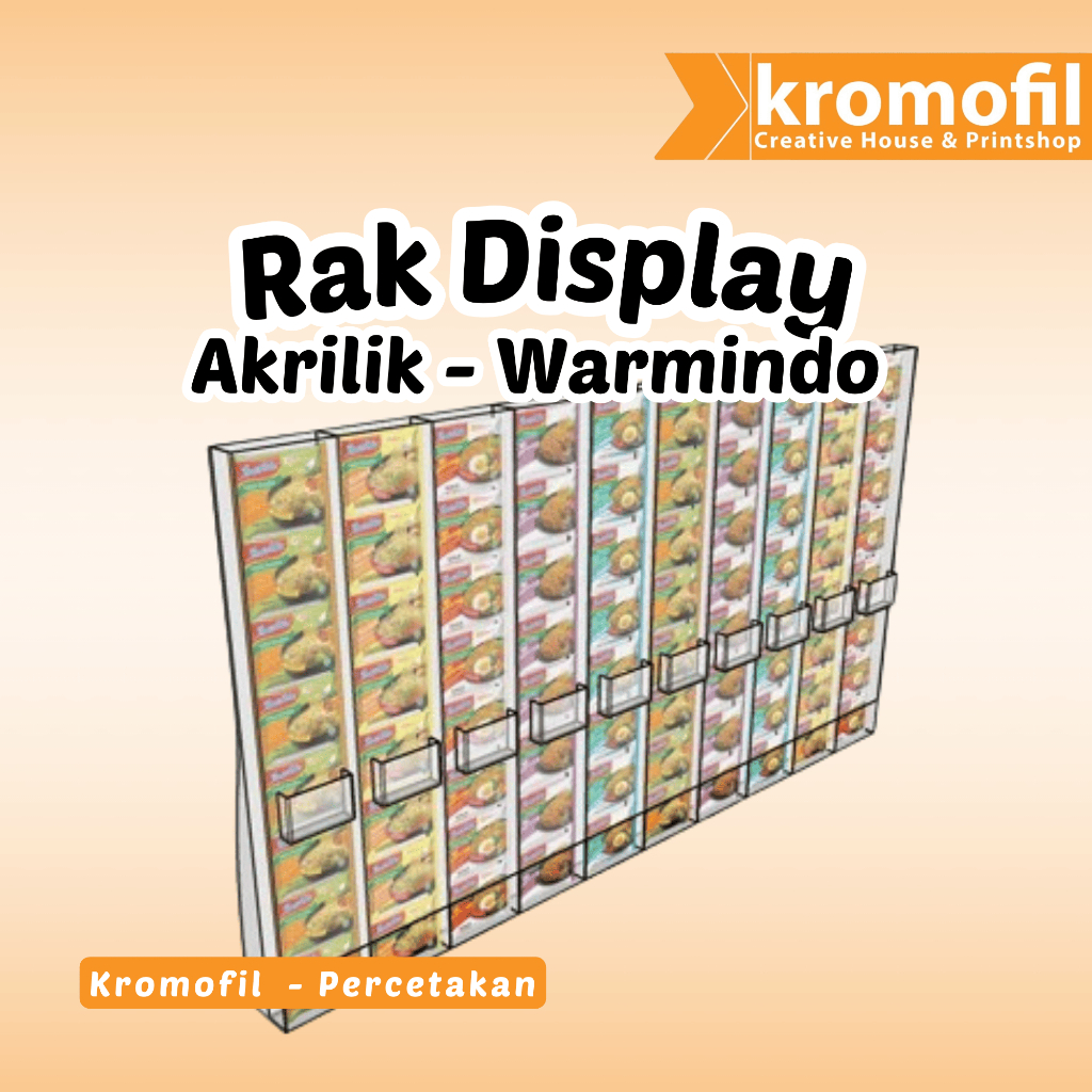 RAK ACRYLIC WARMINDO DISPLAY MIE INSTANT RAK INDOMIE - AKRILIK TEMPAT MI 10 SLOT UKURAN 145x12x80 CM