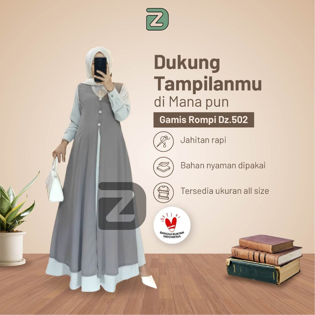 Gamis Rompi Dz502 - Gamis Wanita Baju Muslim Wanita Model Rompi Bahan Ruby Mix Ceruty All Size by Dz