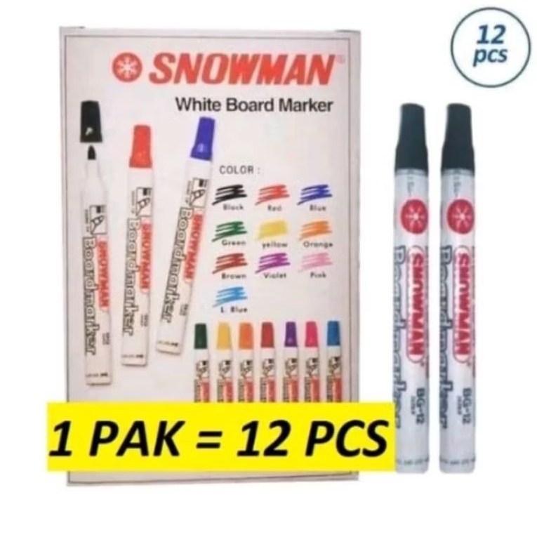 

spidol snowman whiteboard BG12 warna hitam 12pcs