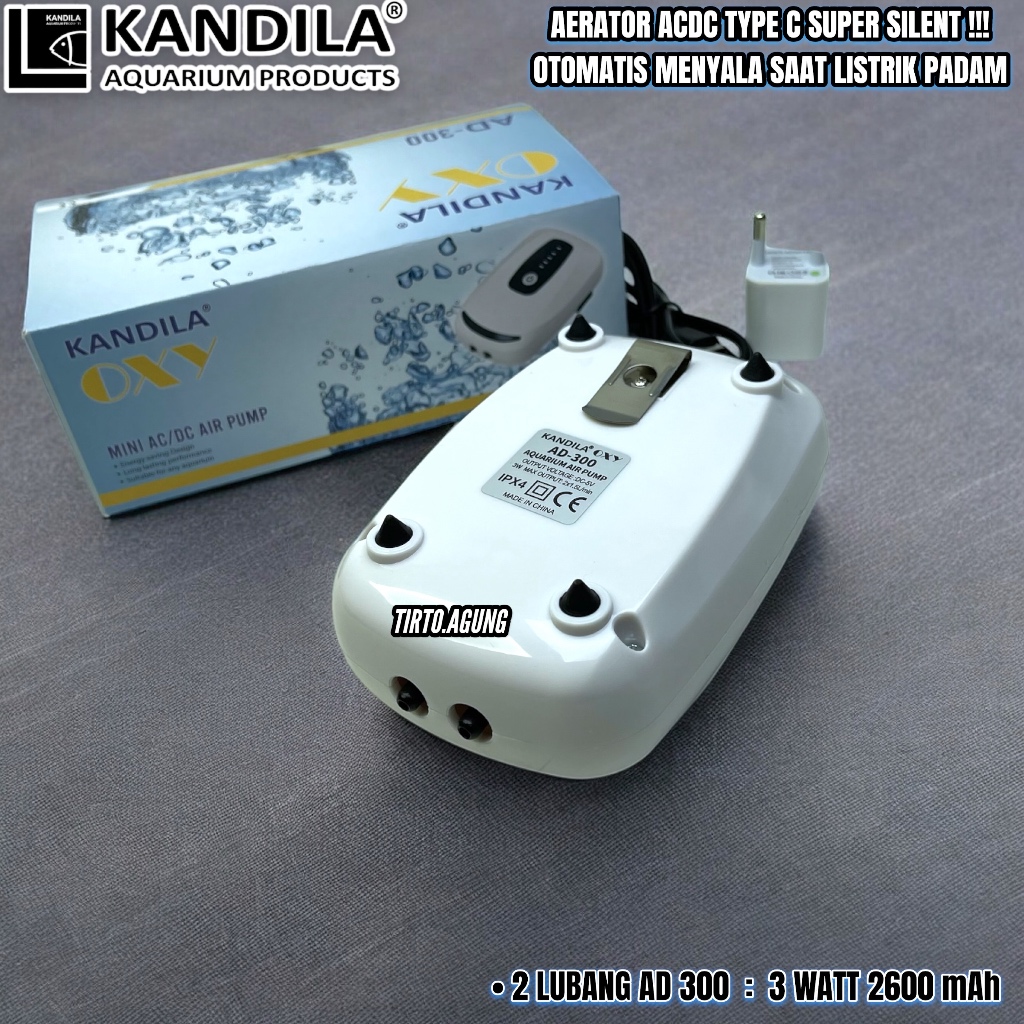 Kandila Aerator Acdc Super Silent Ad-300 Ad-100 Dc Otomatis Mini Ac/Dc Airpump Baterai Terlaris