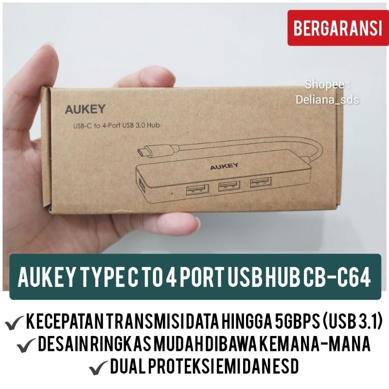 Aukey Type C to 4 Port USB Hub CB-C64 Garansi Resmi 1 Tahun Type C to Usb Hub Aukey Tipe C to Usb Hu