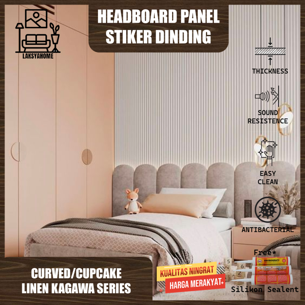 Headboard Panel Dinding 20x60 Cupcake Linen Kagawa Series Dekorasi Tempat Tidur & Wallpaper Dinding