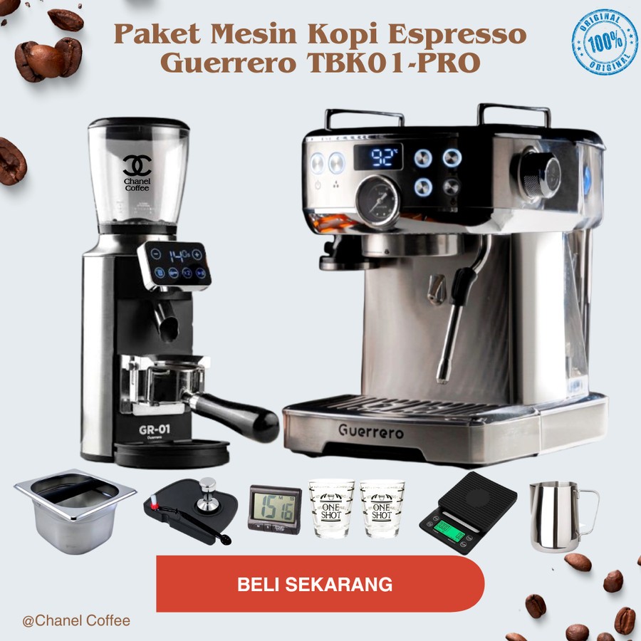 Mesin Kopi Espresso GUERRERO TBK01 PRO + GRINDER GUERRERO GR-01 + Tools