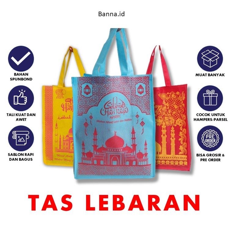 

Tas Souvenir Spunbond Sablon Parcel Lebaran Parsel Idul Fitri Standing Handle 40 x 30 x 15 Tas Spunbond Premium