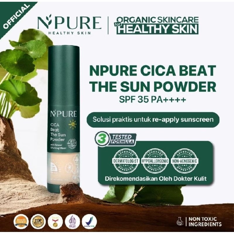 NPURE Sunscreen Powder Cica / Beat The Sun Powder / Sunscreen Bedak & Brush