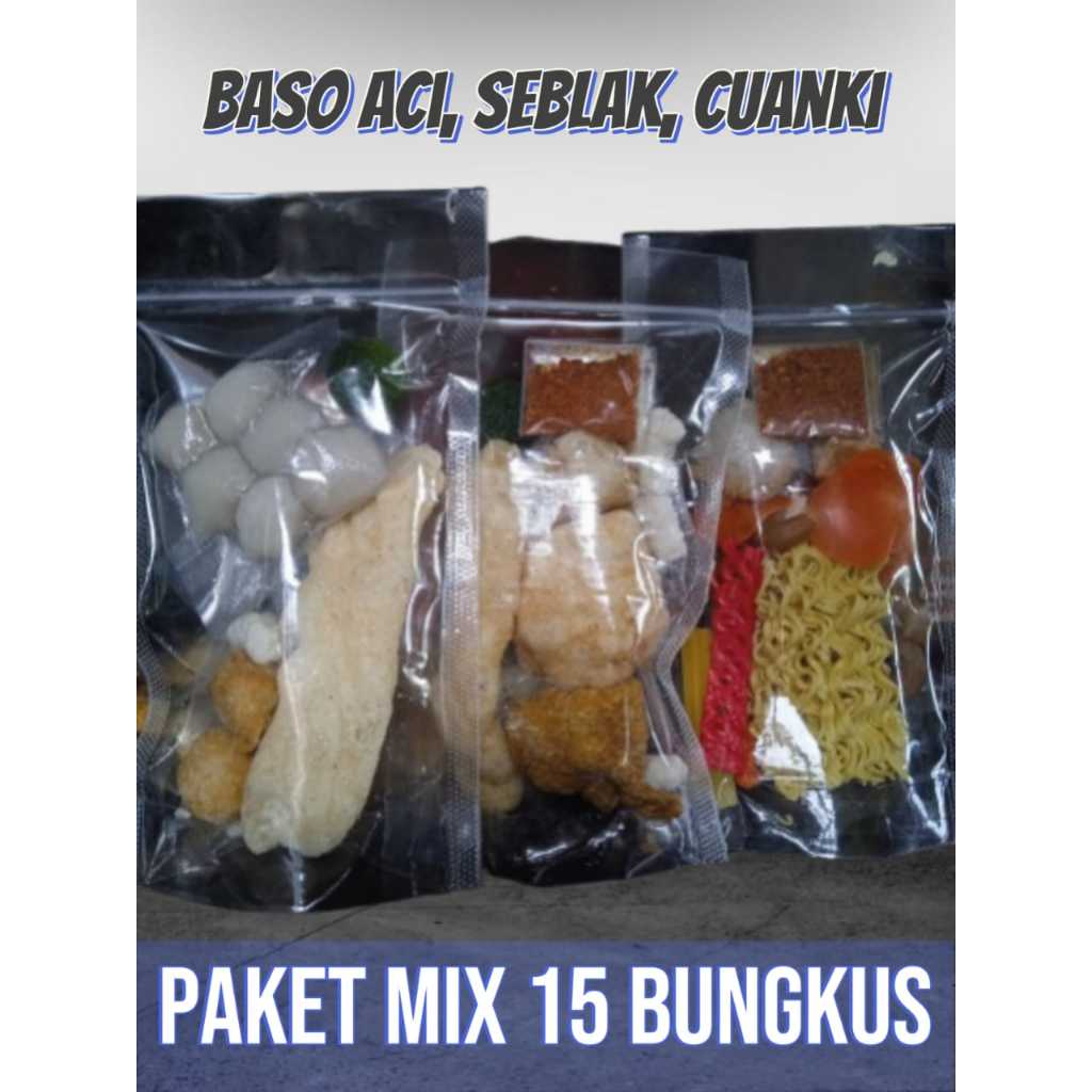 

paket 15 bungkus mix cuangki / seblak / baso aci/ paket seller paket murah 15 bungkus 3 parian