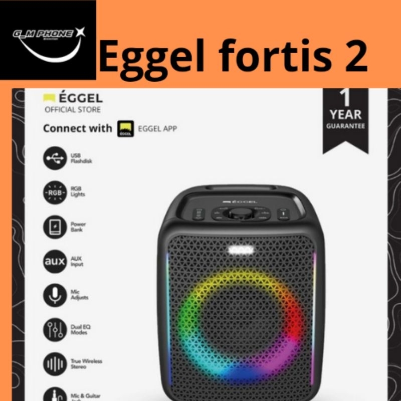 EGGEL FORTIS 2 PORTABLE TWS PARTY BLUETOOTH, RGB LIGHTS ORIGINAL GARANSI RESMI