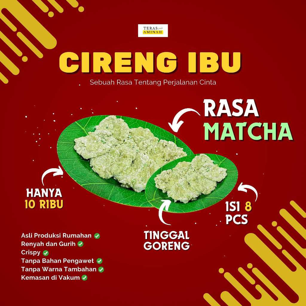 

CIRENG IBU RASA MATCHA - Cireng Crispy Asli Produksi Rumahan Isi (8 Pcs)