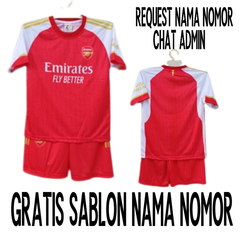 setelan baju arsenal premium/setelan baju bola anak arsenal merah prinring premium