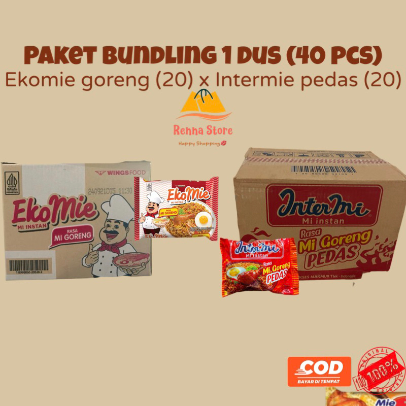 

INTERMIE Mie Pedas X EKOMIE Mie Goreng 60gr (1dus isi 40pcs) Food Noodles