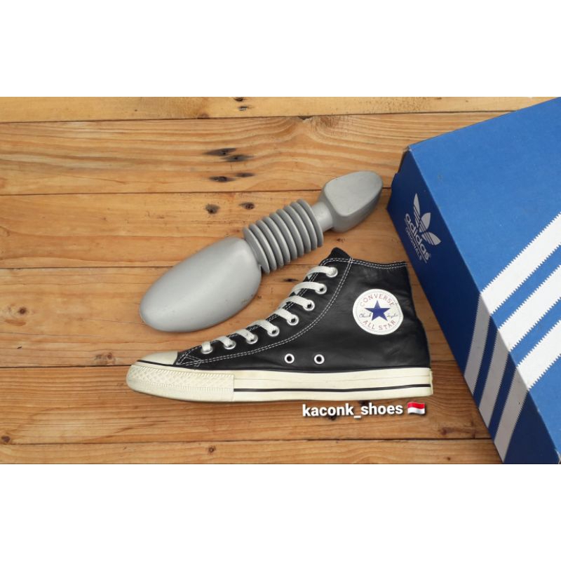 SEPATU SNEAKERS CASUAL CONVERSE ALL STAR LEATHER KULIT BLACK ORIGINAL