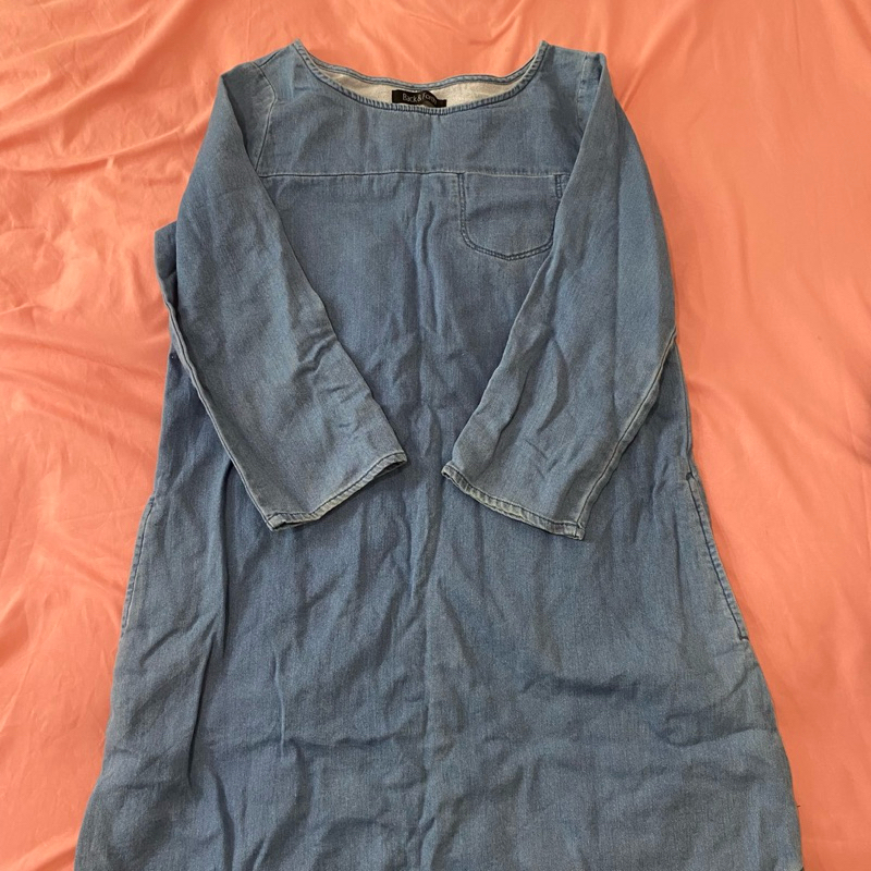 preloved baju tunik navy denim lengan 3/4 crop longsleeve celana jogger pants jilbab elzatta coklat