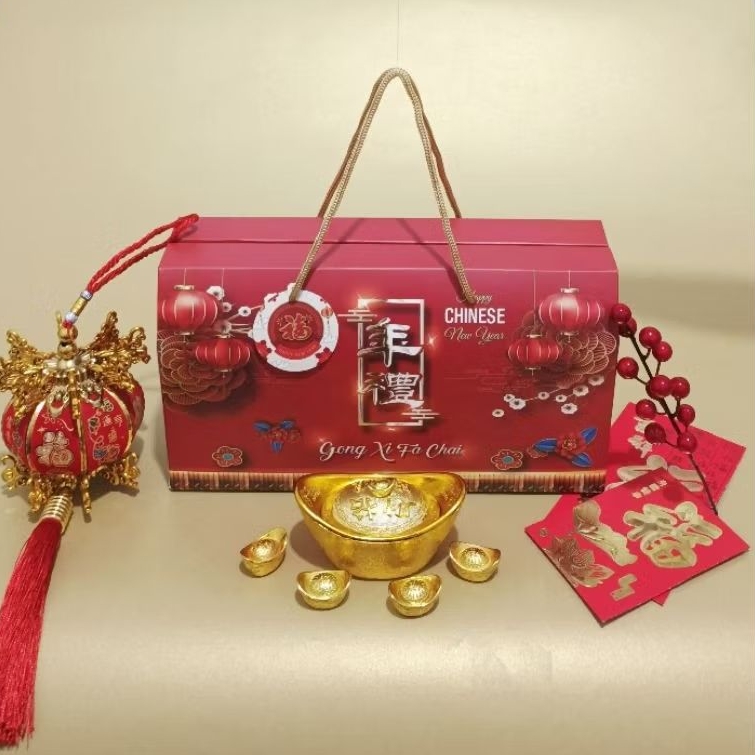 

5pc box hampers imlek ukr 3 toples jar/ gable box imlek/ kotak imlek i03Ts