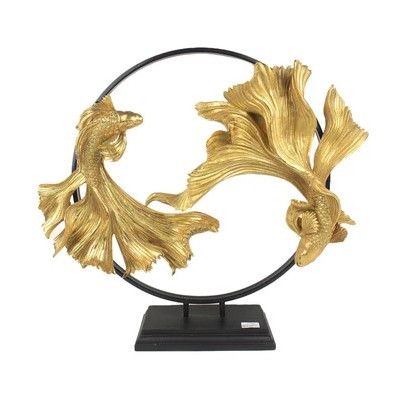 Informa 58 CM Hiasan Patung Miniatur Ikan Koi Lucky Home Dekorasi Rumah Estetik - Gold