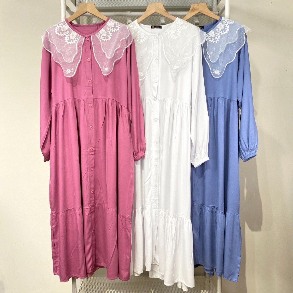 Midi Fayyana Rayon Twill Premium // Gamis Rayon Diamond Kerah Ruffle Tile Bordir // Gamis Wanita Kek