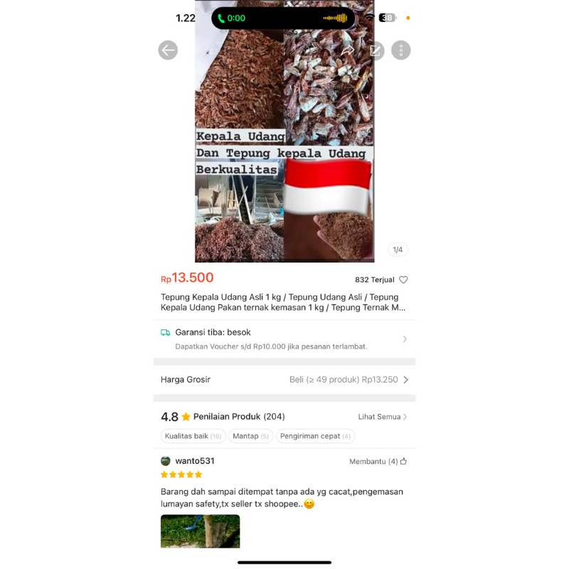 

Tepung Kepala Udang Asli 1 kg / Tepung Udang Asli / Tepung Kepala Udang Pakan ternak kemasan 1 kg / Tepung Ternak Murah / Makanan ternak murah / Ternak Sapi / Ternak kambing/ Ternak Ayam/ Ternak Bebek/ pakan itik / Tepung Pakan ternak itik / makanan itik