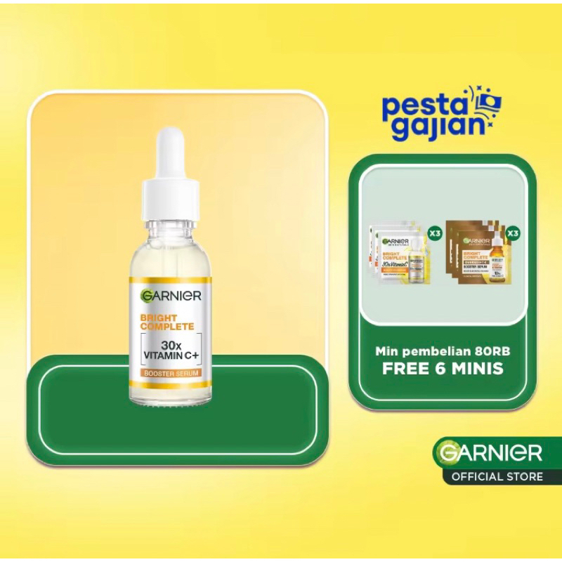 Garnier Bright Complete Vitamin C 30x Booster Serum Skin Care (Cepat Cerahkan Noda Hitam & Samarkan 