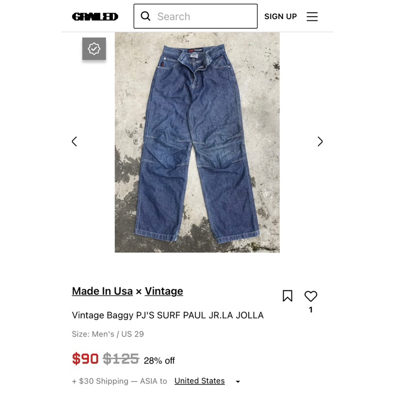 Vintage Y2K Baggy Pants Jeans PJ'SURF PAUL JR.LA JOLLA