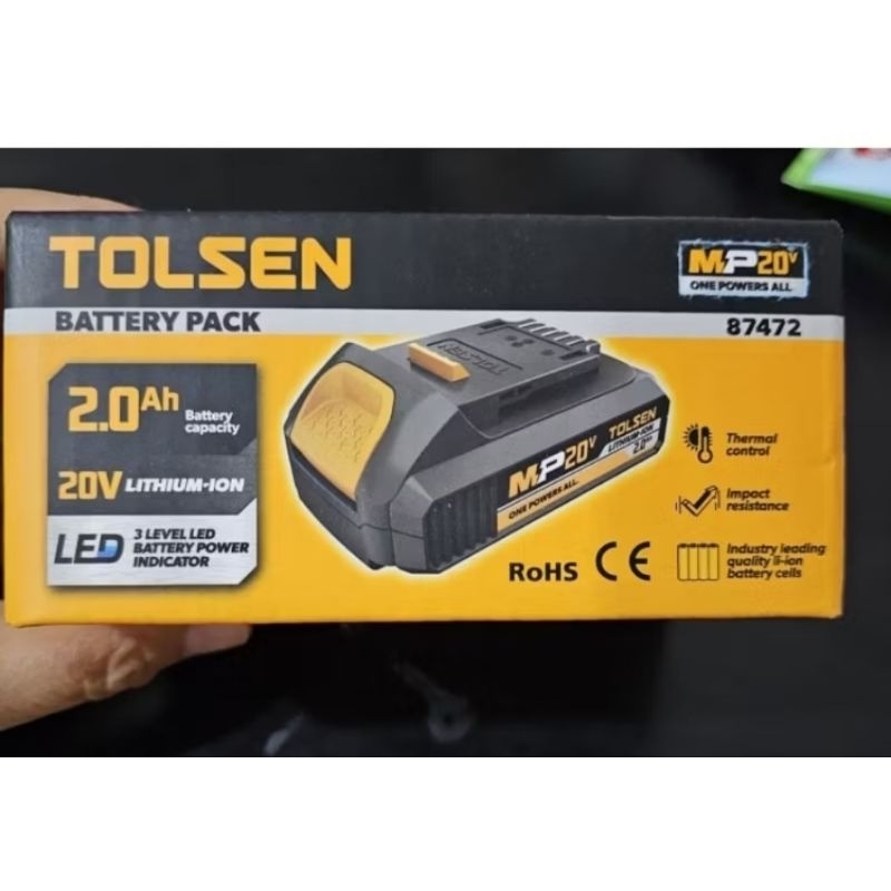 baterai cordless 20v 2.0 AH Tolsen/baterai lithium ion 2.0 AH Tolsen 87472