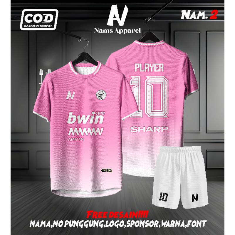 JERSEY FUTSAL / SEPAKBOLA FULL PRINTING PINK LUCU BEBAS CUSTOM DESIGN FREE NAMA DAN NOMOR PUNGGUNG F