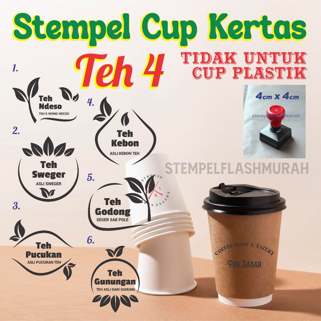 

stempel paper cup teh 4 gelas kertas minuman kopi es packing minuman drink packing custom flash stempelflashmurah murah tinta otomatis