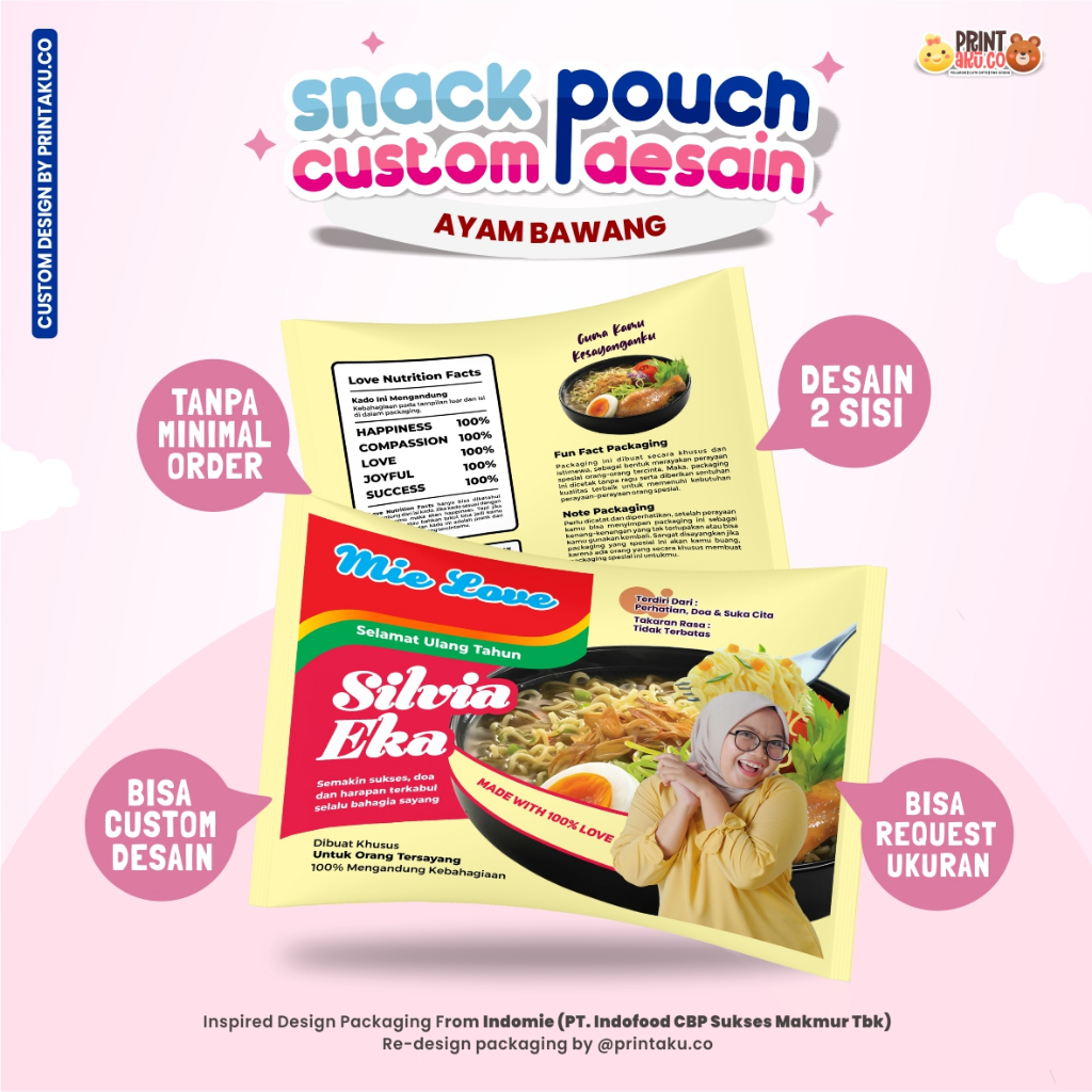 

Bungkus Kado Custom | Snack Custom Foto Teks Bungkus Kado Pouch Jumbo | Series Indomie Ayam Bawang