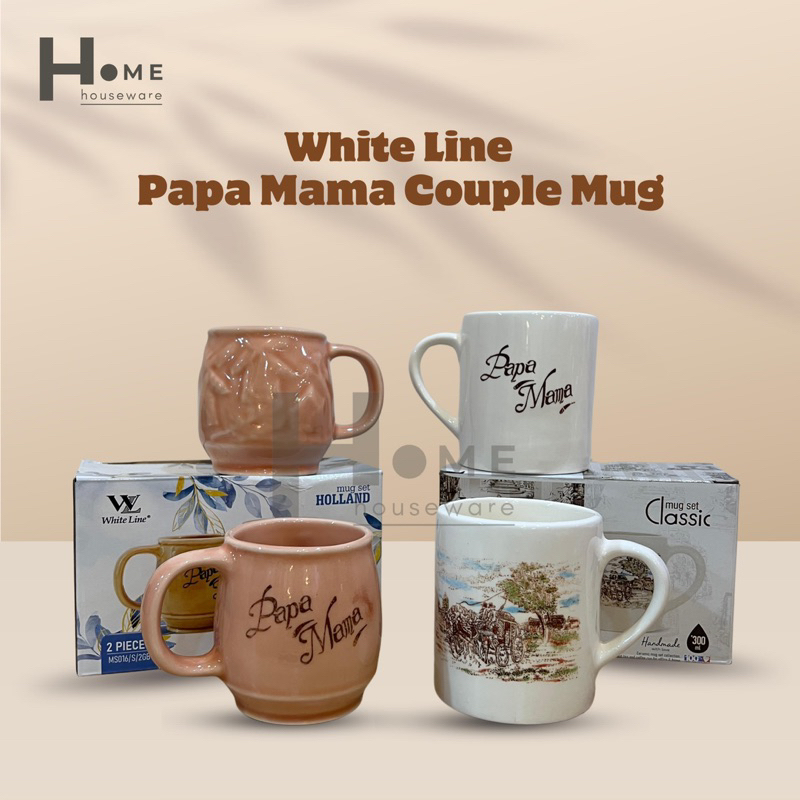 (MS016) (MS031)  Gelas Keramik 2buah Mug Set Papa & Mama (Isi 2pc) | Mug couple lucu
