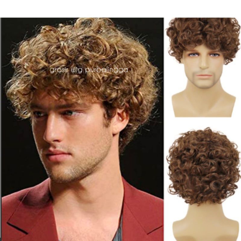 GROSIR WIG PRIA RAMBUT PENDEK MODEL KERITING PENDEK KRIBO KECIL GAYA EROPAN STYLE KODE JATILAN PENDE