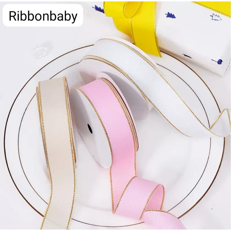 

BeadsBaby88 Pita GrossGrain Ribbon GG Korea List Gold size 0,9cm/1cm 2,5cm/25mm 3,8cm/38mm Premium Quality (per 5yard) untuk dibuat jepit rambut anak, acc fashion lain atau bahan untuk buat bunga