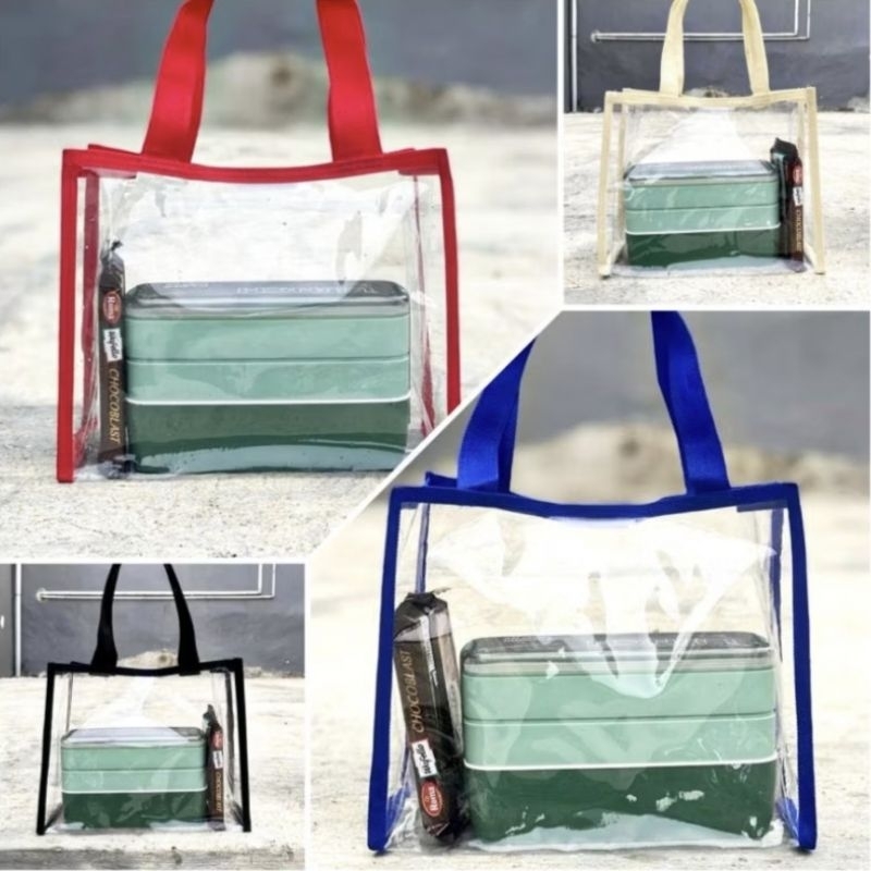 

1lusin=12 TAS PARSEL SOUVENIR MIKA TRANSPARAN TOTEBAG HAMPERS ((HAJATAN)) uk box 22