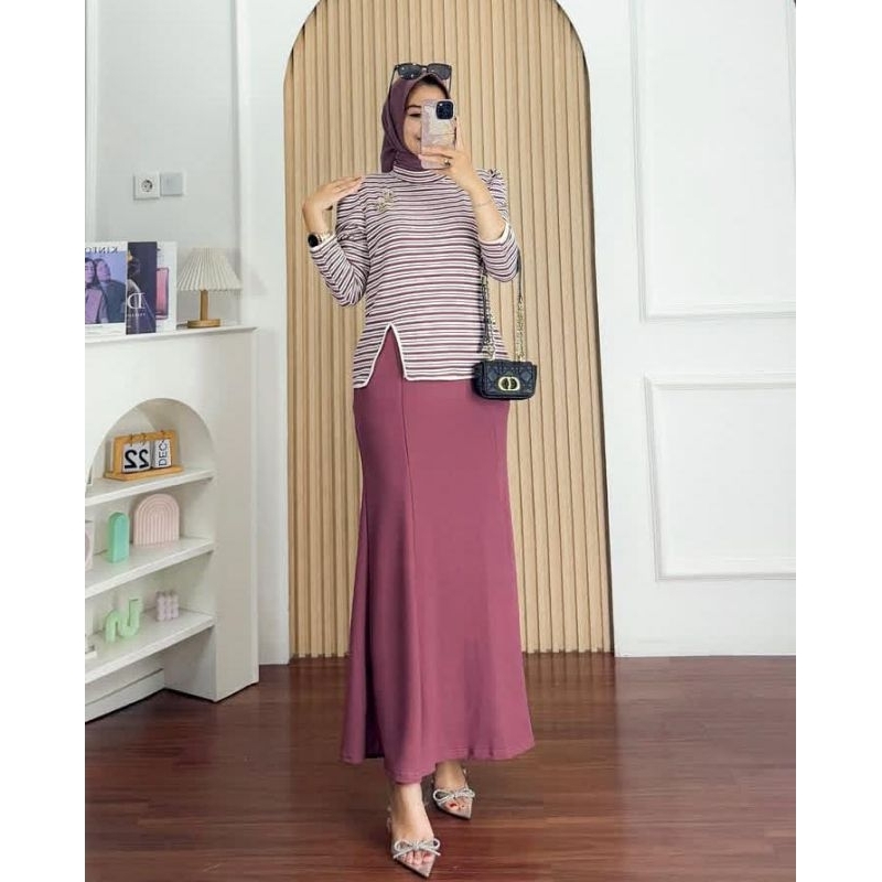 Set Rok Panjang Wanita Bahan Knit Import